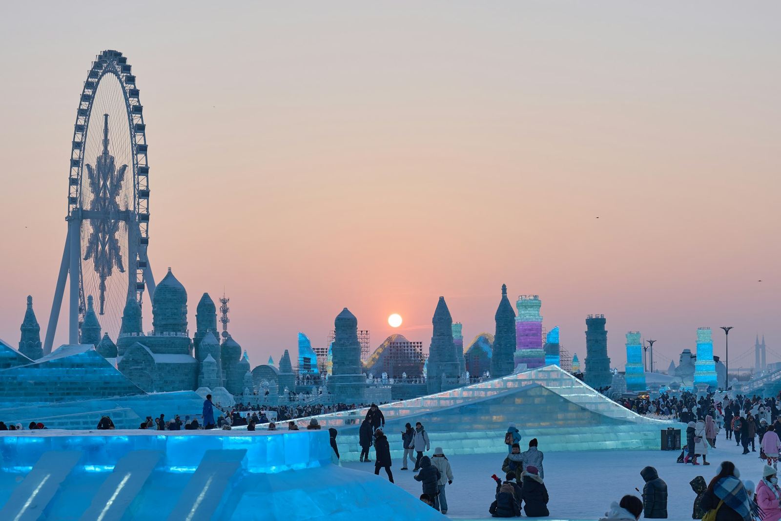 Harbin Ice and Snow World illuminated at night