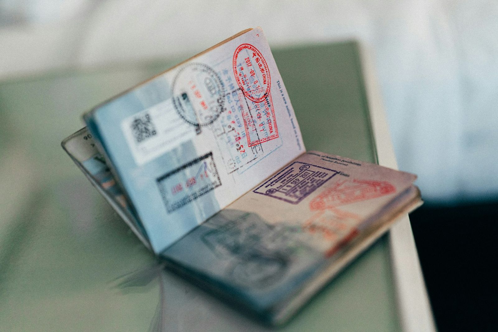 China entry stamp in a traveler passport